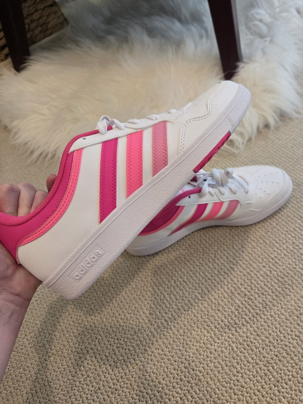 NWOT Adidas Women’s White Sneakers with Pink Stripes